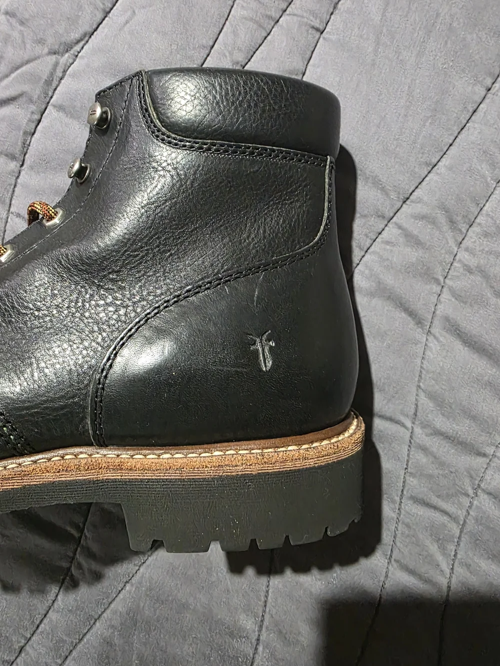 Frye Black Leather Lace-Up Boot with Tan Welt